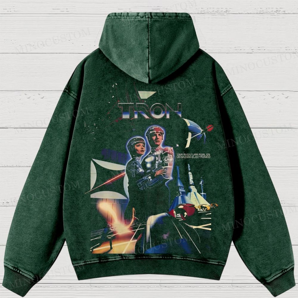 TRON Sci-Fi Adventure Retro Poster Graphic Washed Hoodies