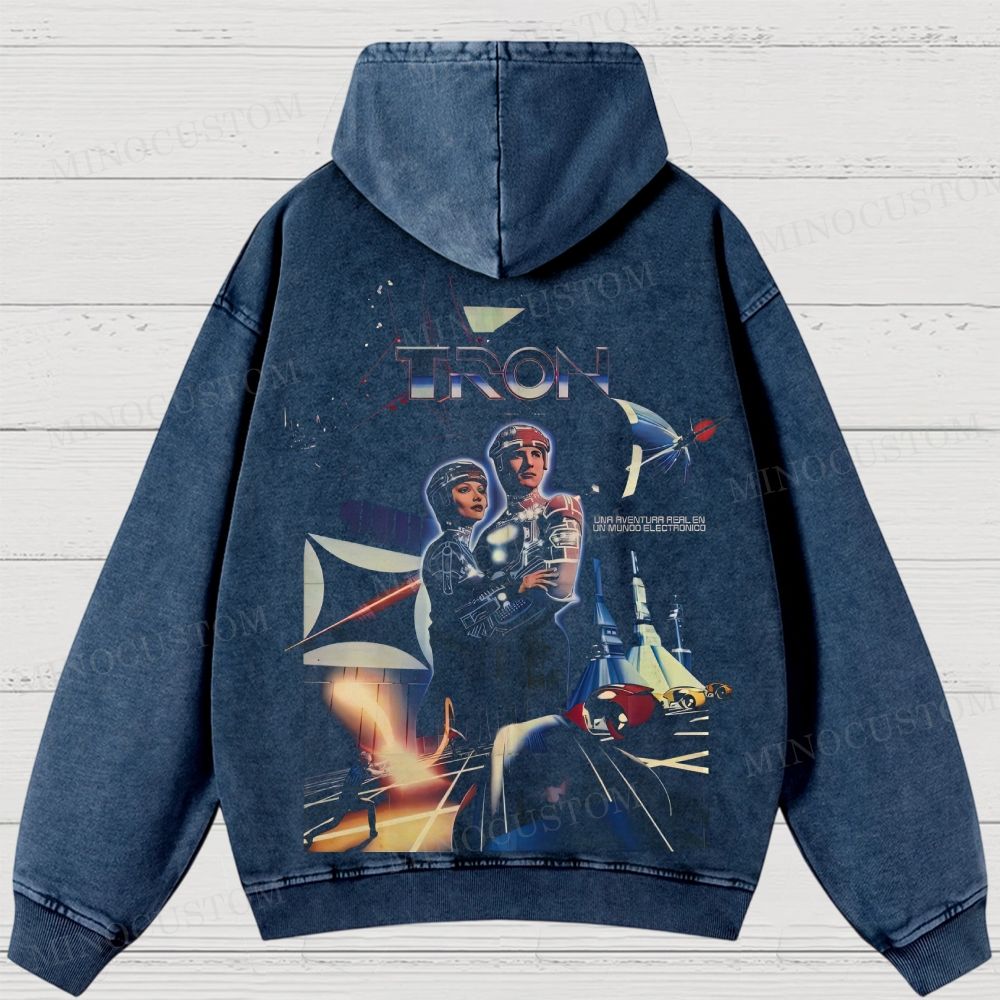 TRON Sci-Fi Adventure Retro Poster Graphic Washed Hoodies