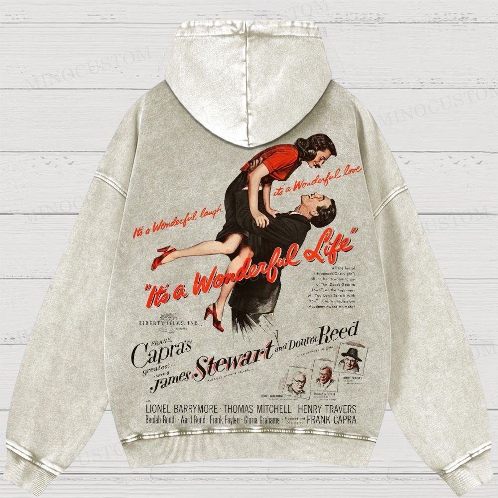 It’s a Wonderful Life Holiday Drama Retro Poster Graphic Washed Hoodies 