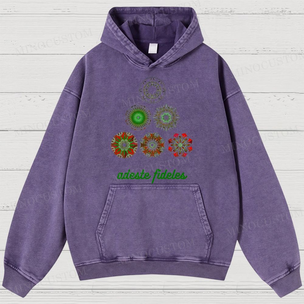 Christmas Carol "Adeste Fideles" Retro Mandala Graphic Washed Hoodies