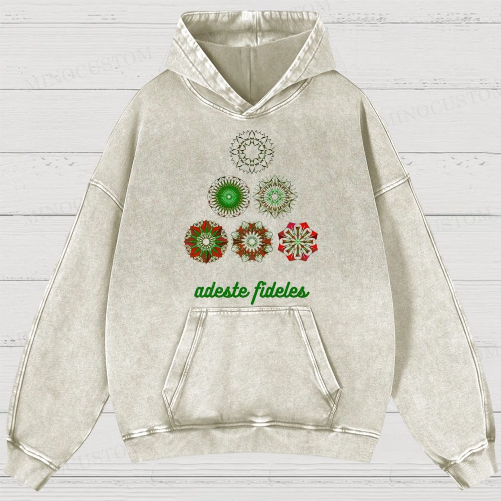 Christmas Carol "Adeste Fideles" Retro Mandala Graphic Washed Hoodies