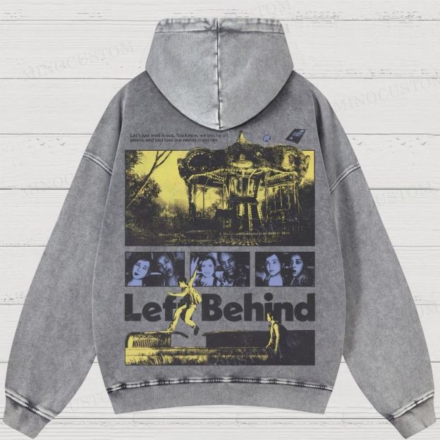 Left Behind Sci-Fi Thriller Retro Collage Graphic Washed Hoodies 