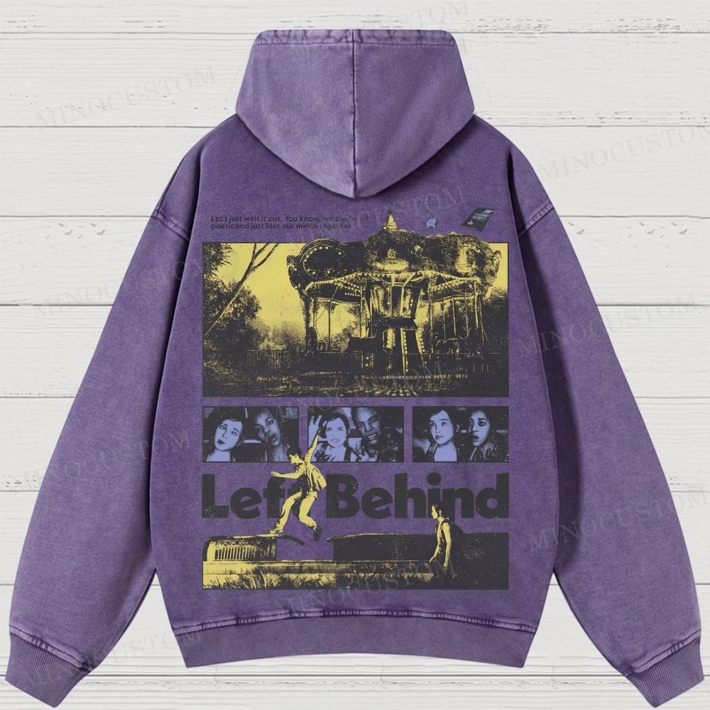 Left Behind Sci-Fi Thriller Retro Collage Graphic Washed Hoodies 