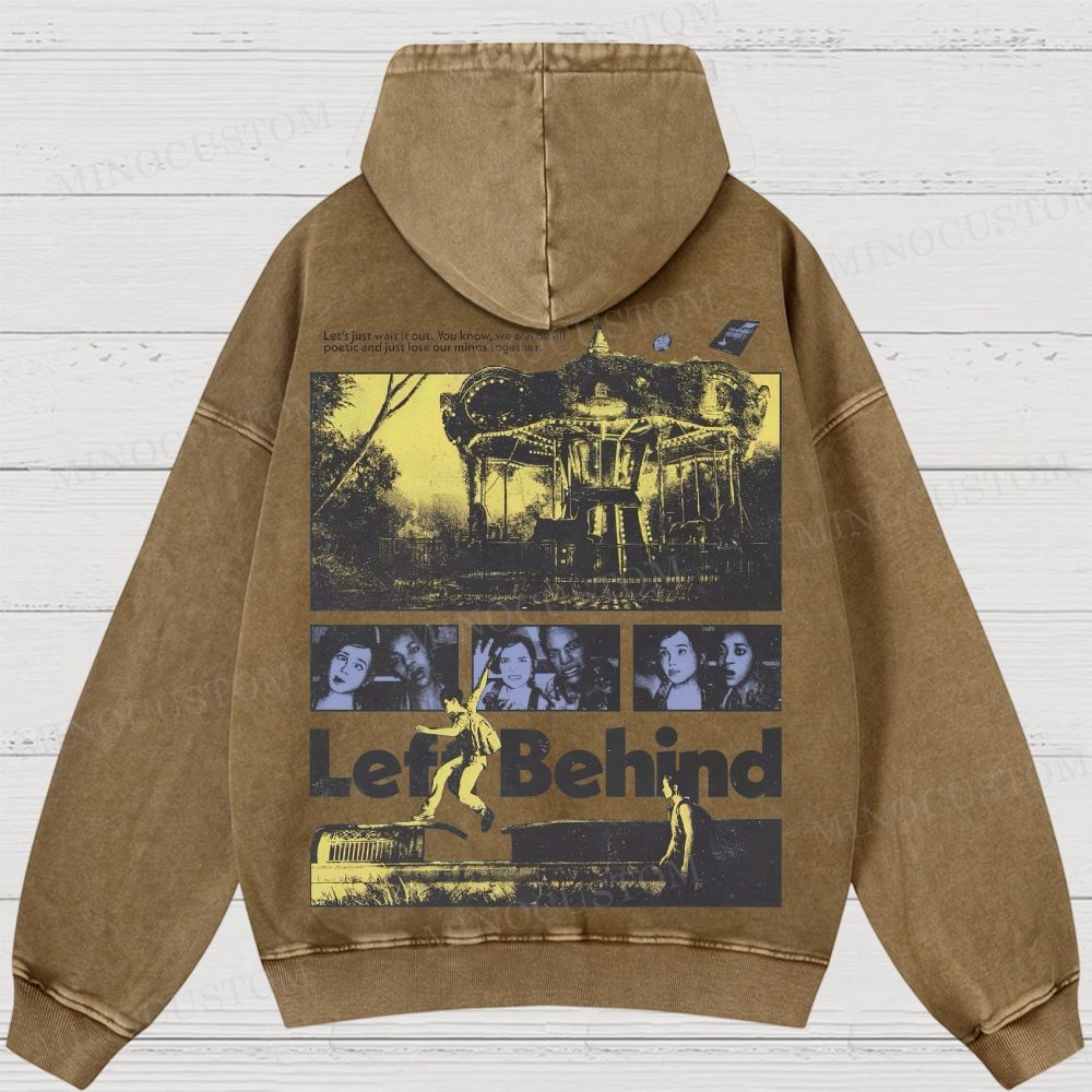 Left Behind Sci-Fi Thriller Retro Collage Graphic Washed Hoodies 