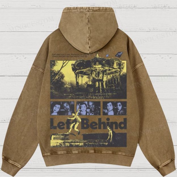 Left Behind Sci-Fi Thriller Retro Collage Graphic Washed Hoodies 