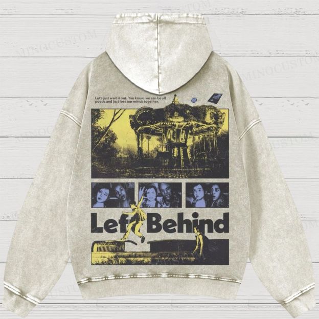 Left Behind Sci-Fi Thriller Retro Collage Graphic Washed Hoodies 