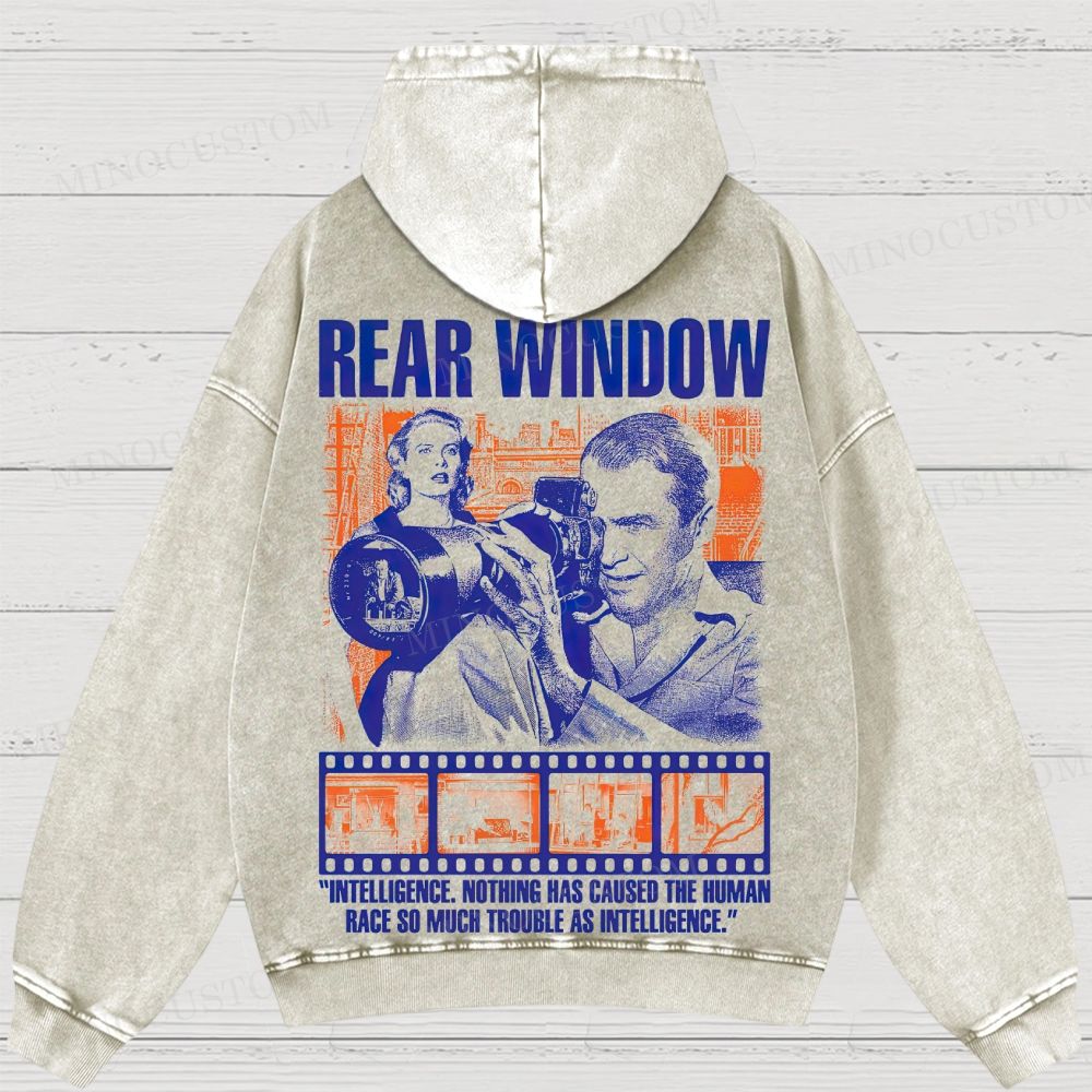 Rear Window Thriller Mystery Retro Poster Graphic Washed Hoodies 