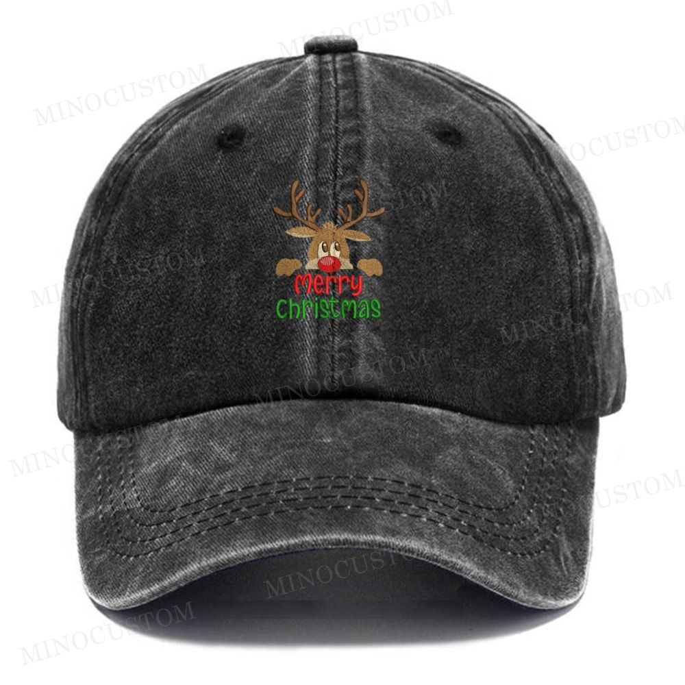 Christmas Reindeer Embroidery Washed Cap 