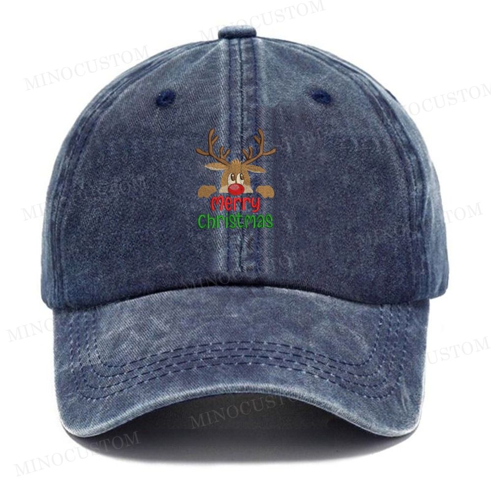 Christmas Reindeer Embroidery Washed Cap 