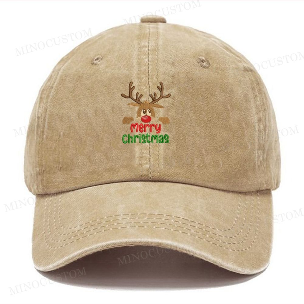Christmas Reindeer Embroidery Washed Cap 