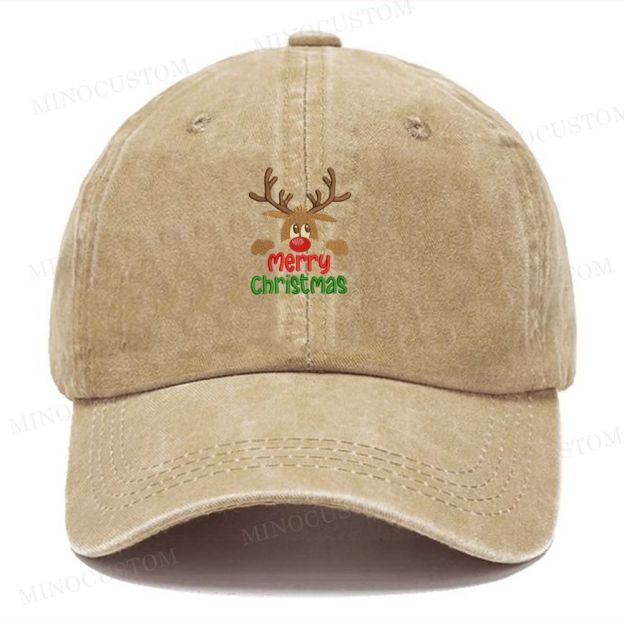 Christmas Reindeer Embroidery Washed Cap 