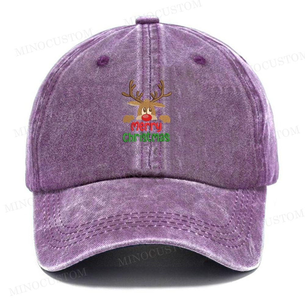 Christmas Reindeer Embroidery Washed Cap 