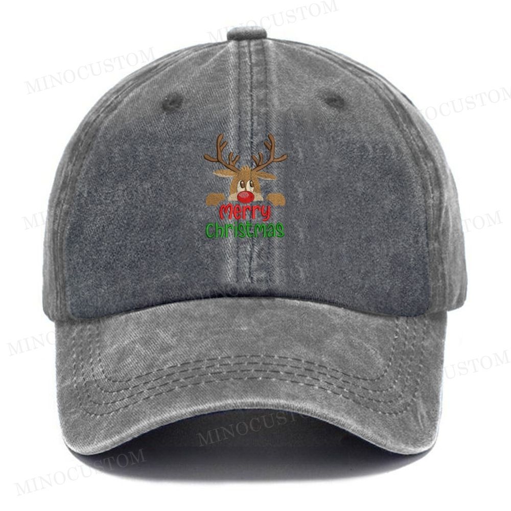 Christmas Reindeer Embroidery Washed Cap 