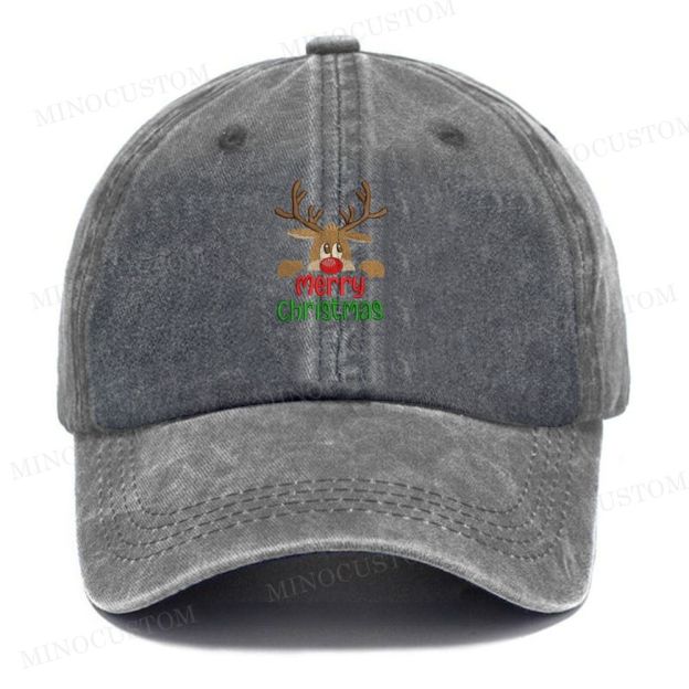 Christmas Reindeer Embroidery Washed Cap 