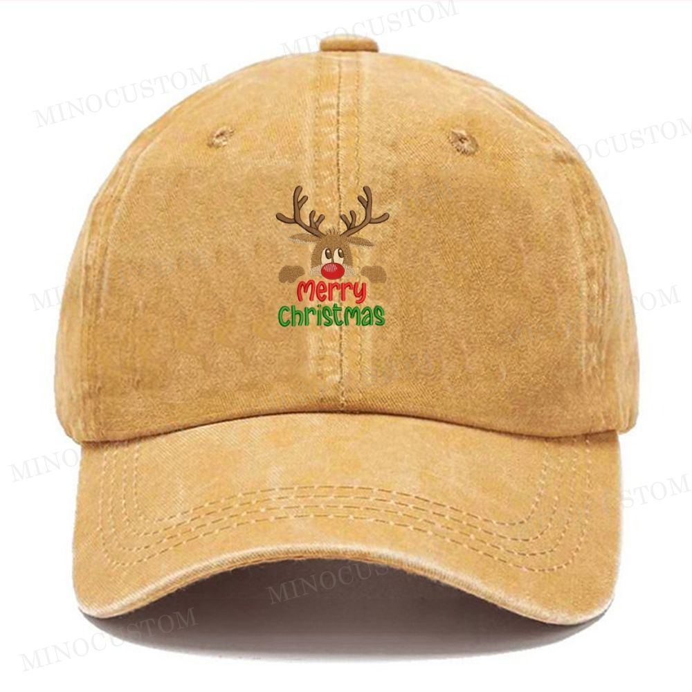 Christmas Reindeer Embroidery Washed Cap 