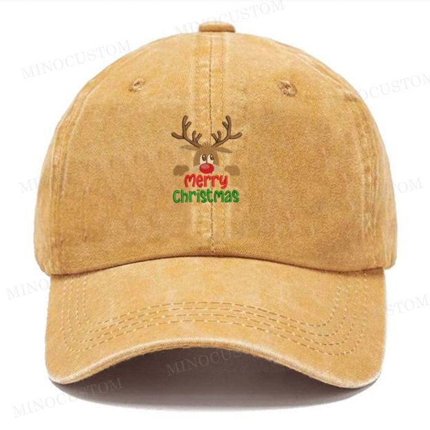 Christmas Reindeer Embroidery Washed Cap 
