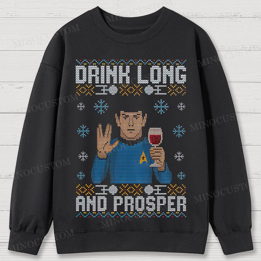 Star Trek Spock "Drink Long and Prosper" Ugly Sweater Style Cotton Sweatshirts 