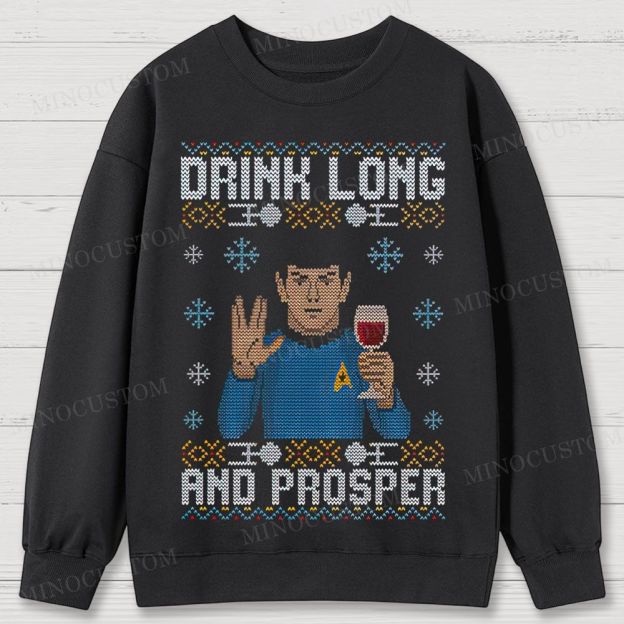 Star Trek Spock "Drink Long and Prosper" Ugly Sweater Style Cotton Sweatshirts 