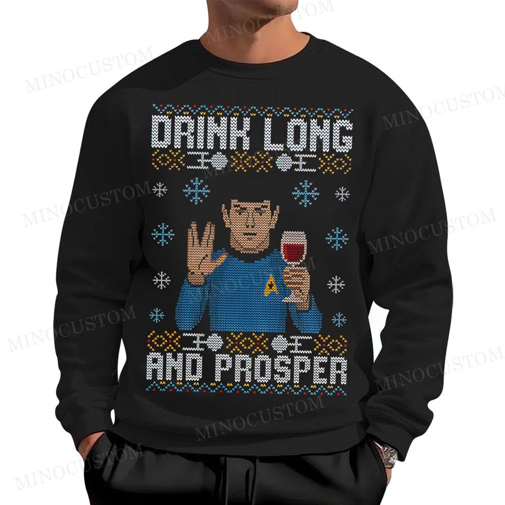 Star Trek Spock "Drink Long and Prosper" Ugly Sweater Style Cotton Sweatshirts 
