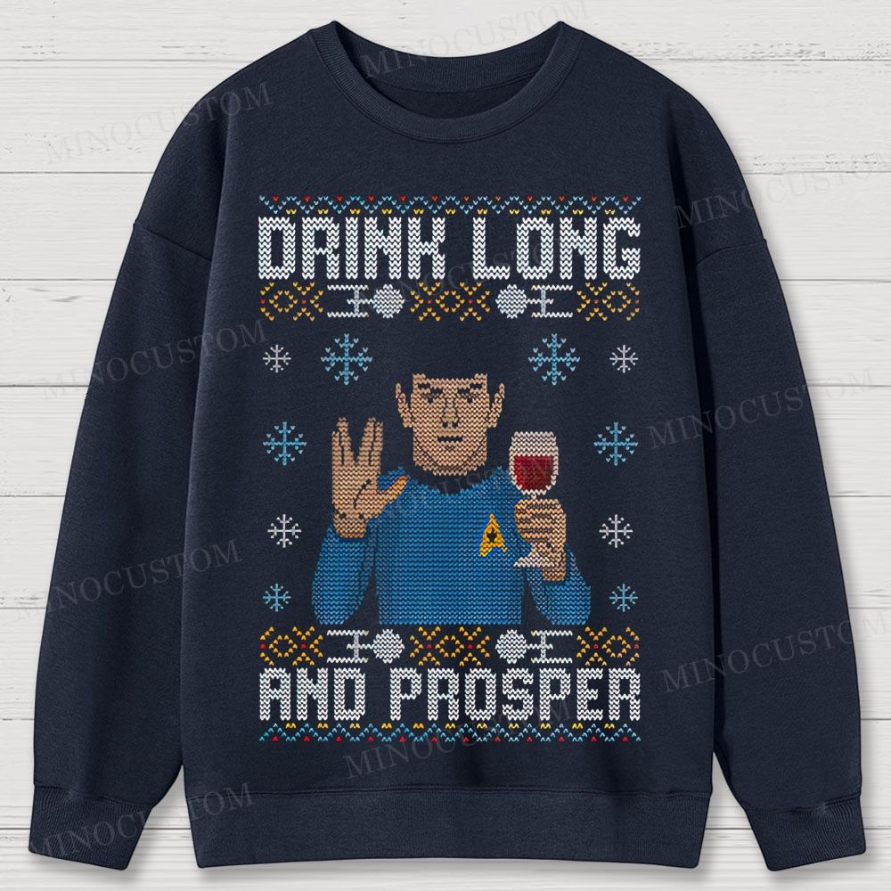 Star Trek Spock "Drink Long and Prosper" Ugly Sweater Style Cotton Sweatshirts 