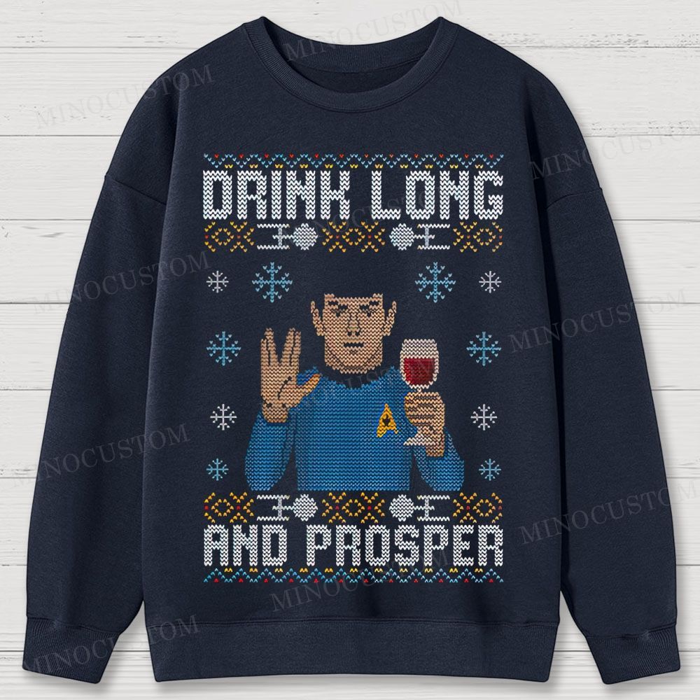 Star Trek Spock "Drink Long and Prosper" Ugly Sweater Style Cotton Sweatshirts 