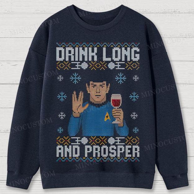 Star Trek Spock "Drink Long and Prosper" Ugly Sweater Style Cotton Sweatshirts 
