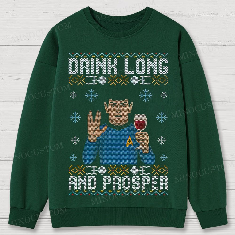 Star Trek Spock "Drink Long and Prosper" Ugly Sweater Style Cotton Sweatshirts 