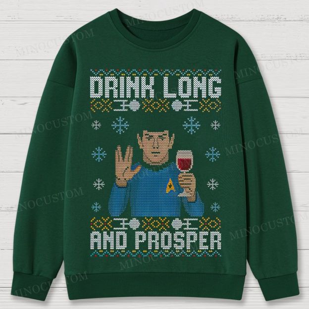 Star Trek Spock "Drink Long and Prosper" Ugly Sweater Style Cotton Sweatshirts 