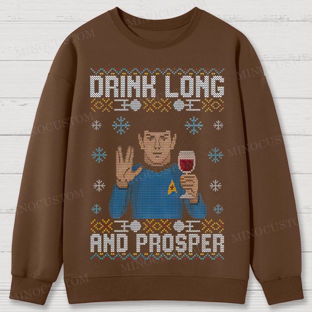 Star Trek Spock "Drink Long and Prosper" Ugly Sweater Style Cotton Sweatshirts 