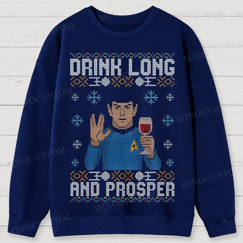 Star Trek Spock "Drink Long and Prosper" Ugly Sweater Style Cotton Sweatshirts 