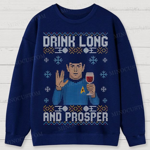 Star Trek Spock "Drink Long and Prosper" Ugly Sweater Style Cotton Sweatshirts 