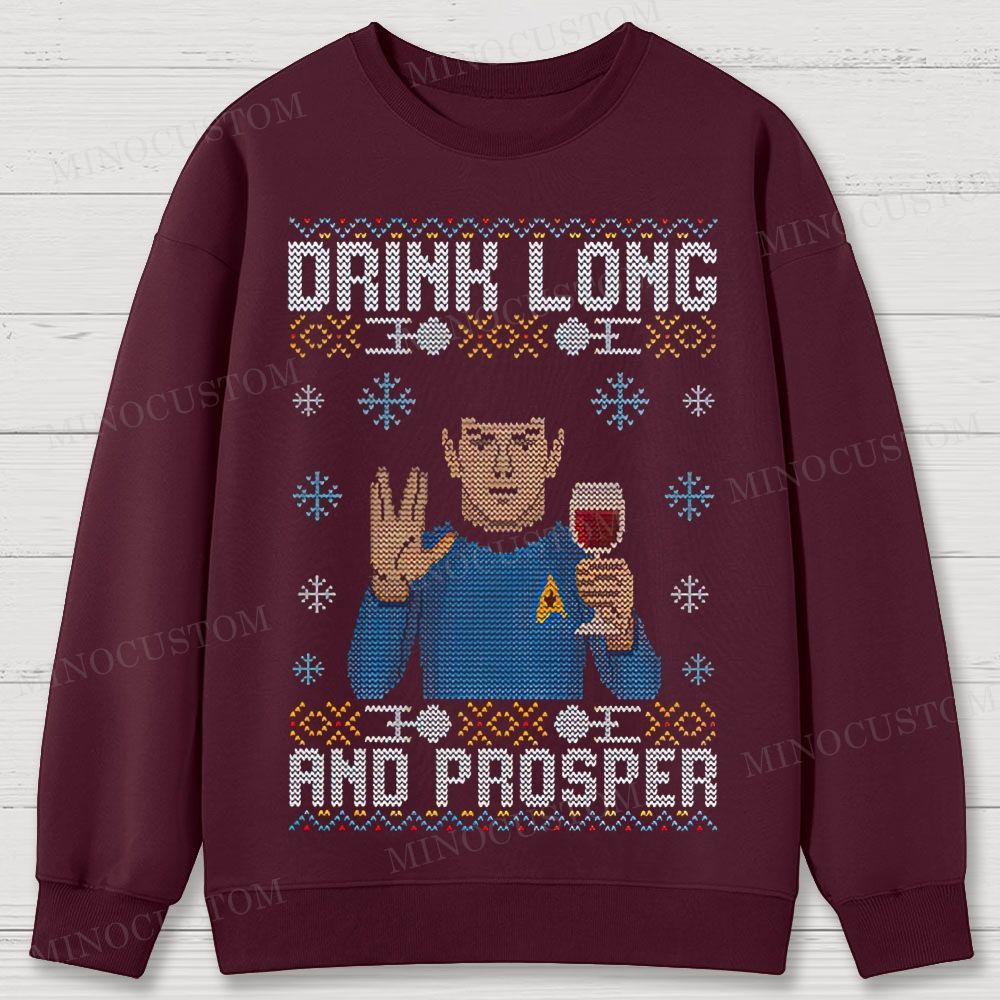 Star Trek Spock "Drink Long and Prosper" Ugly Sweater Style Cotton Sweatshirts 