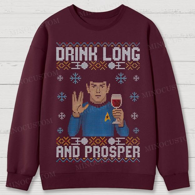 Star Trek Spock "Drink Long and Prosper" Ugly Sweater Style Cotton Sweatshirts 