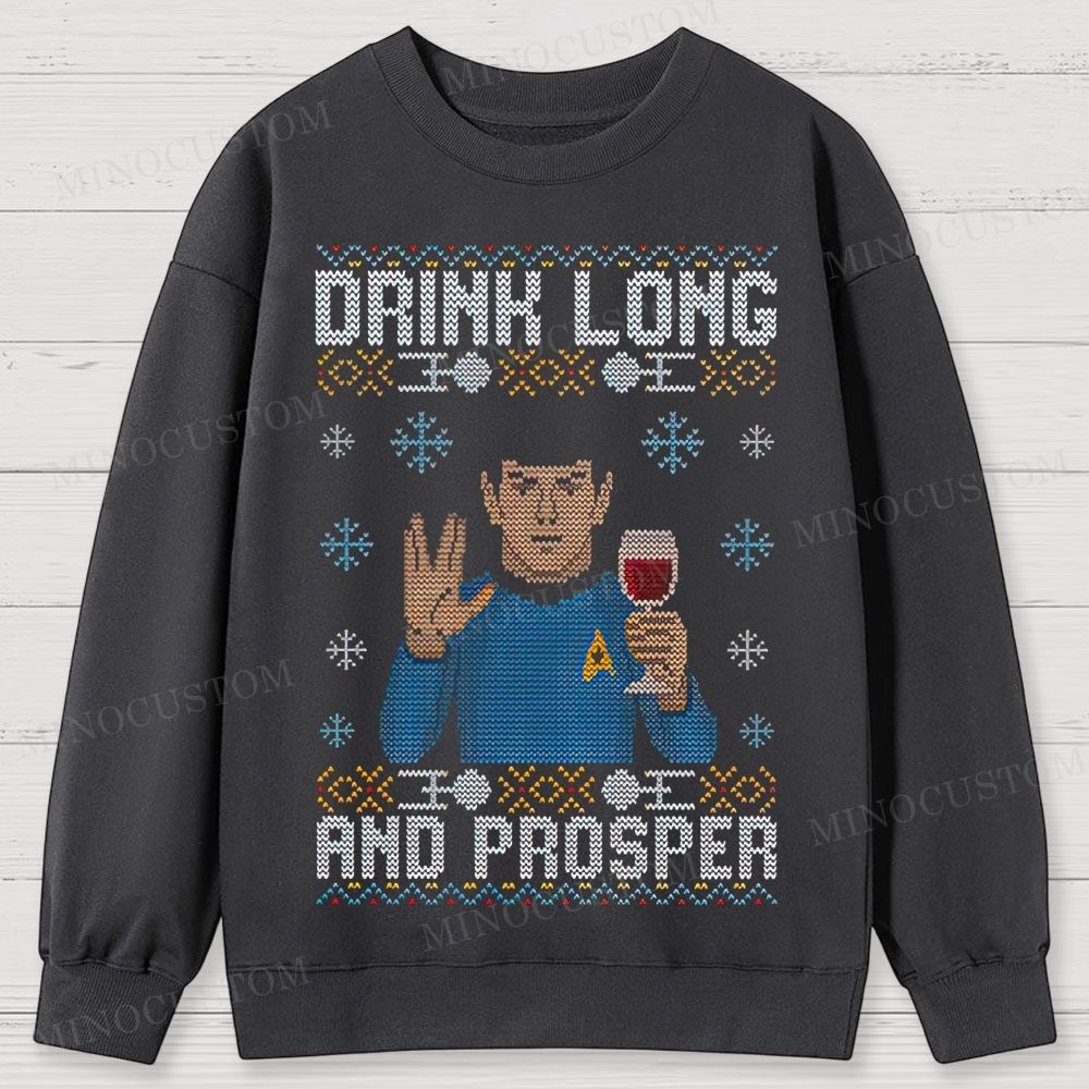 Star Trek Spock "Drink Long and Prosper" Ugly Sweater Style Cotton Sweatshirts 