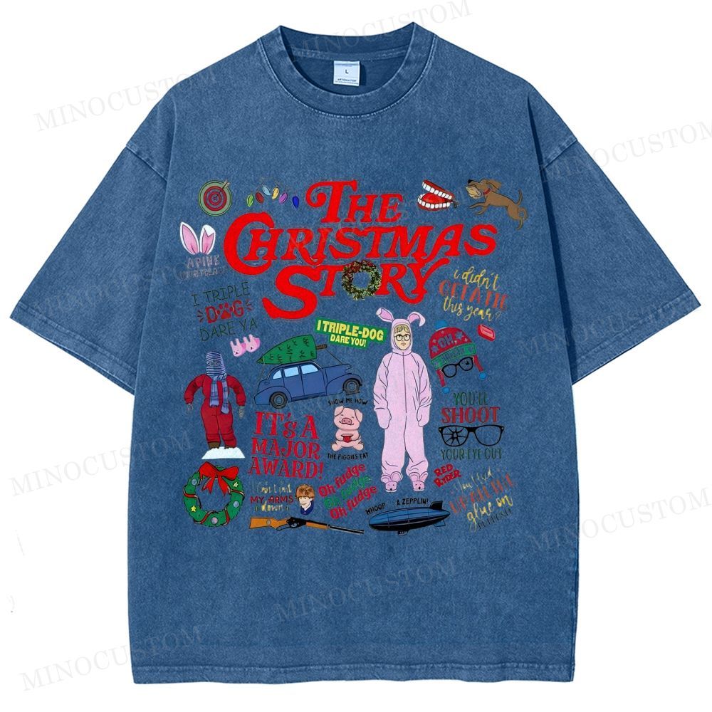A Christmas Story Holiday Comedy Retro Collage Graphic Washed T-Shirt 