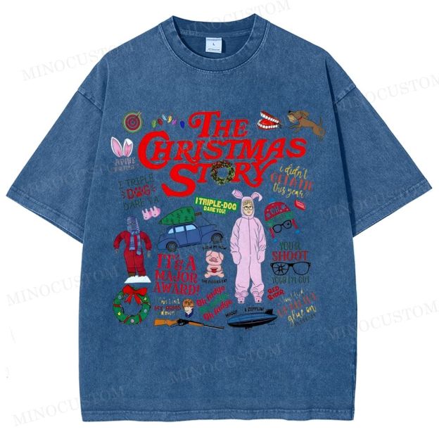A Christmas Story Holiday Comedy Retro Collage Graphic Washed T-Shirt 