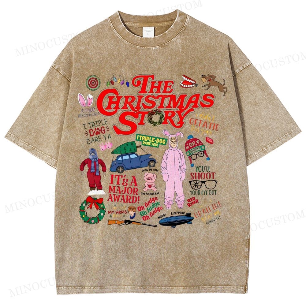 A Christmas Story Holiday Comedy Retro Collage Graphic Washed T-Shirt 