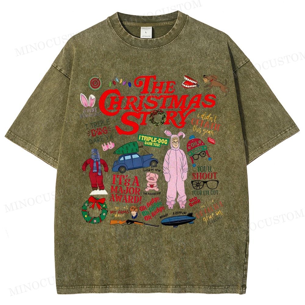 A Christmas Story Holiday Comedy Retro Collage Graphic Washed T-Shirt 