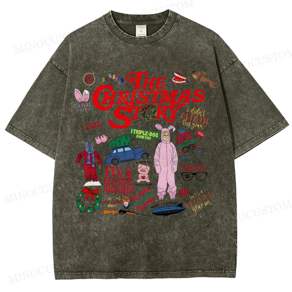 A Christmas Story Holiday Comedy Retro Collage Graphic Washed T-Shirt 