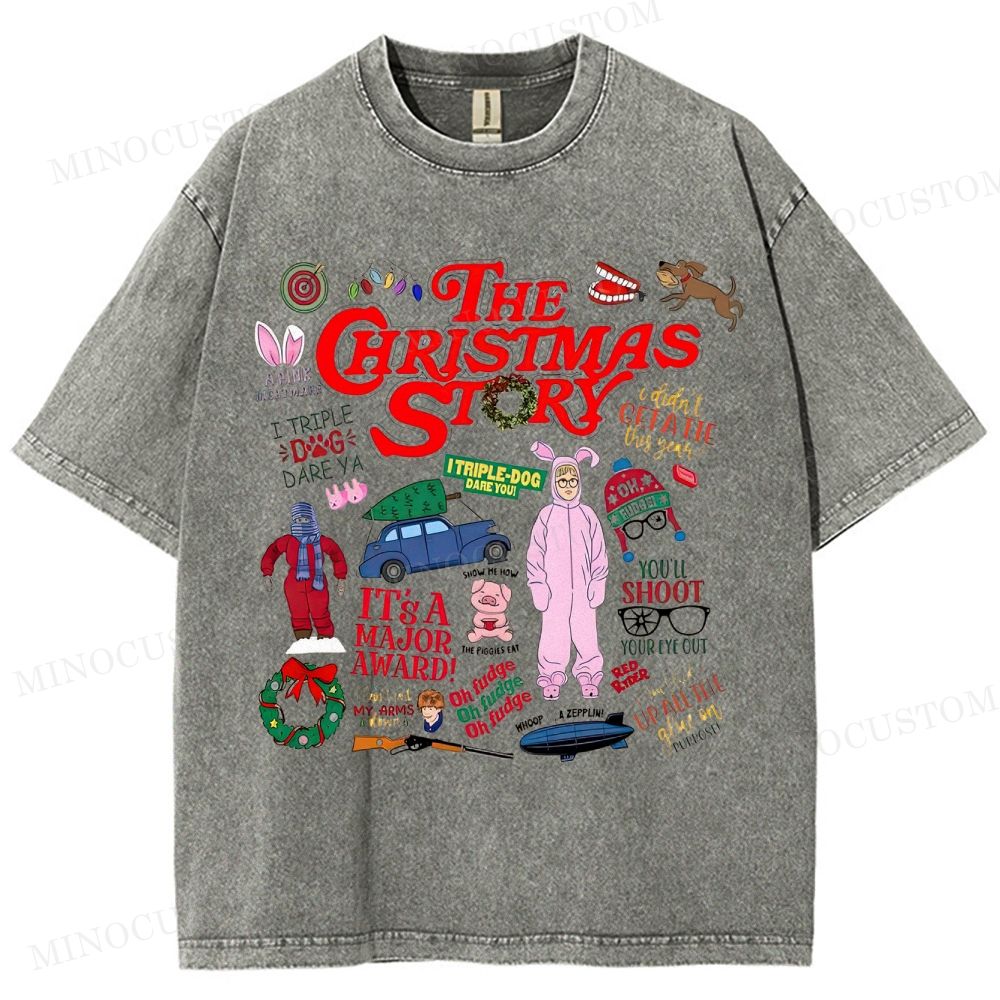 A Christmas Story Holiday Comedy Retro Collage Graphic Washed T-Shirt 