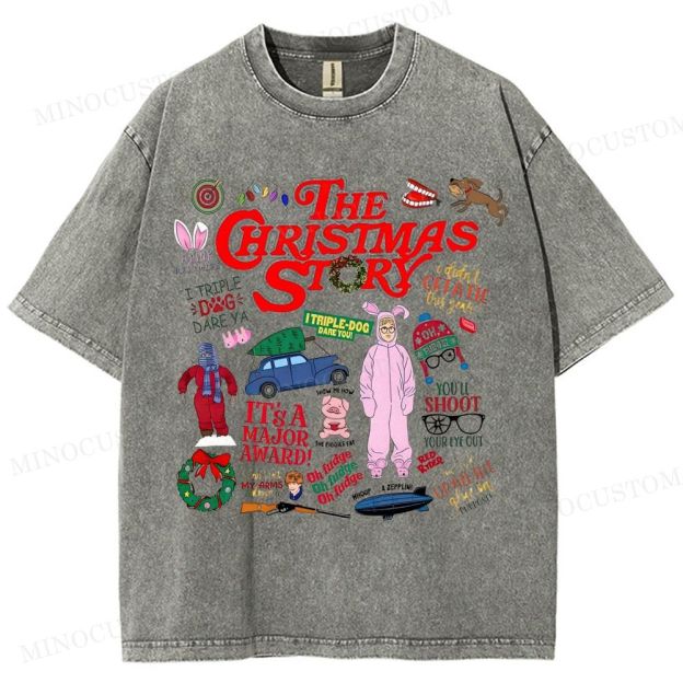 A Christmas Story Holiday Comedy Retro Collage Graphic Washed T-Shirt 