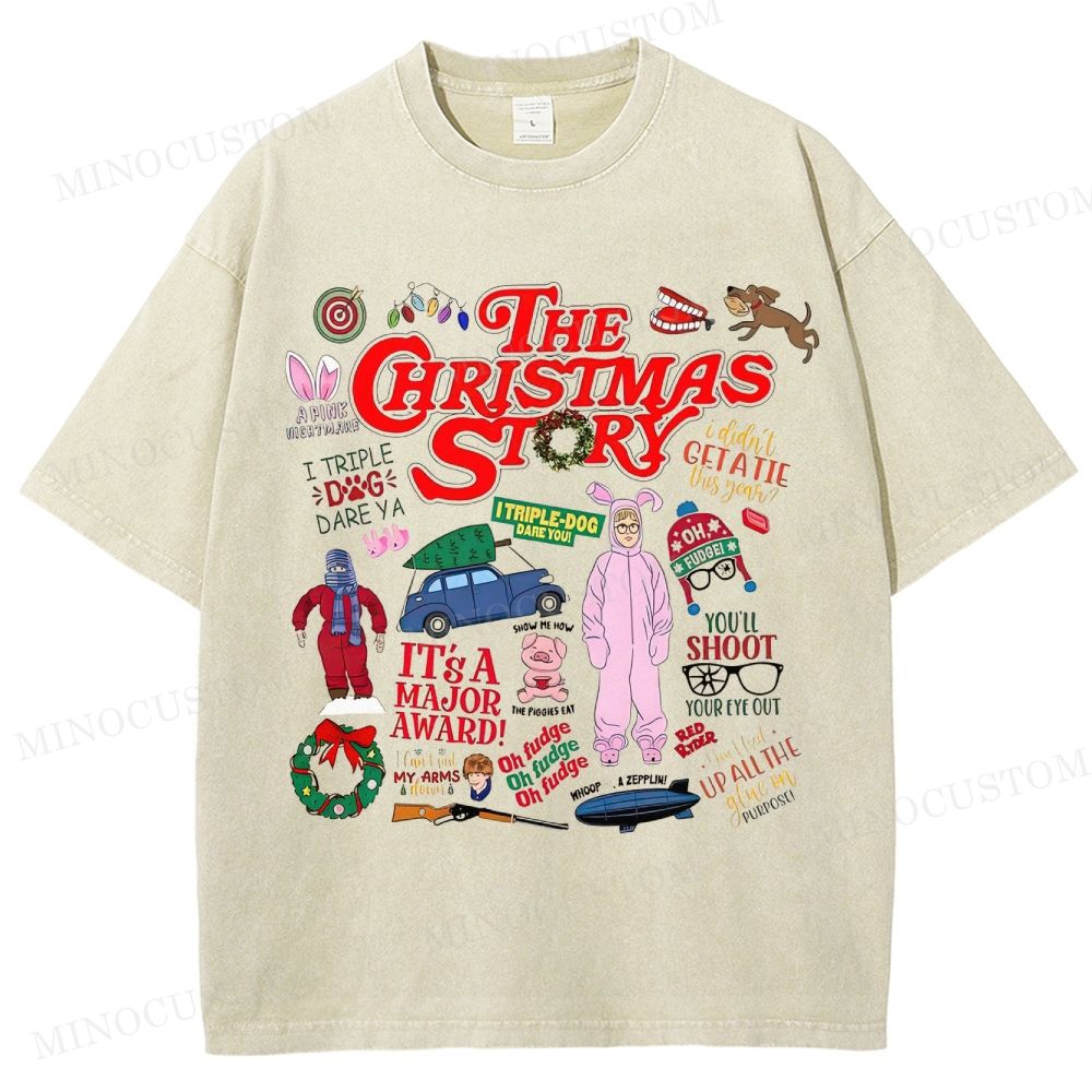 A Christmas Story Holiday Comedy Retro Collage Graphic Washed T-Shirt 