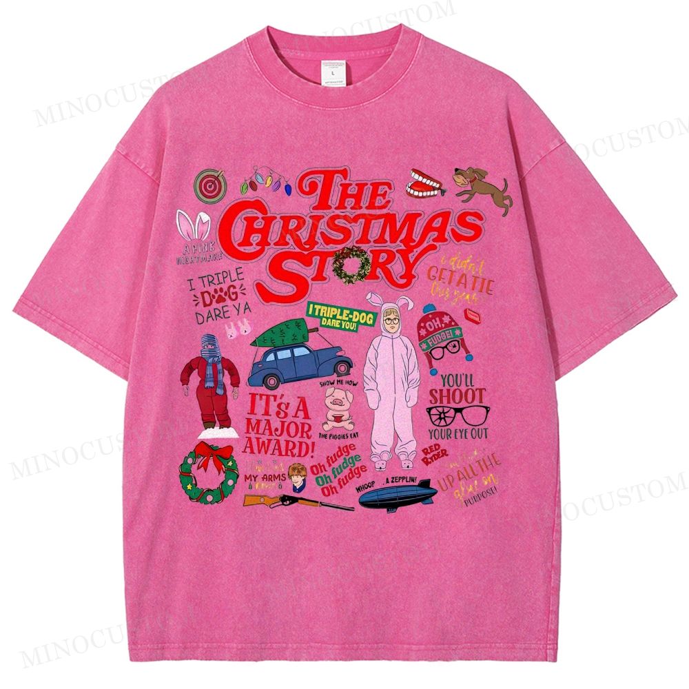 A Christmas Story Holiday Comedy Retro Collage Graphic Washed T-Shirt 