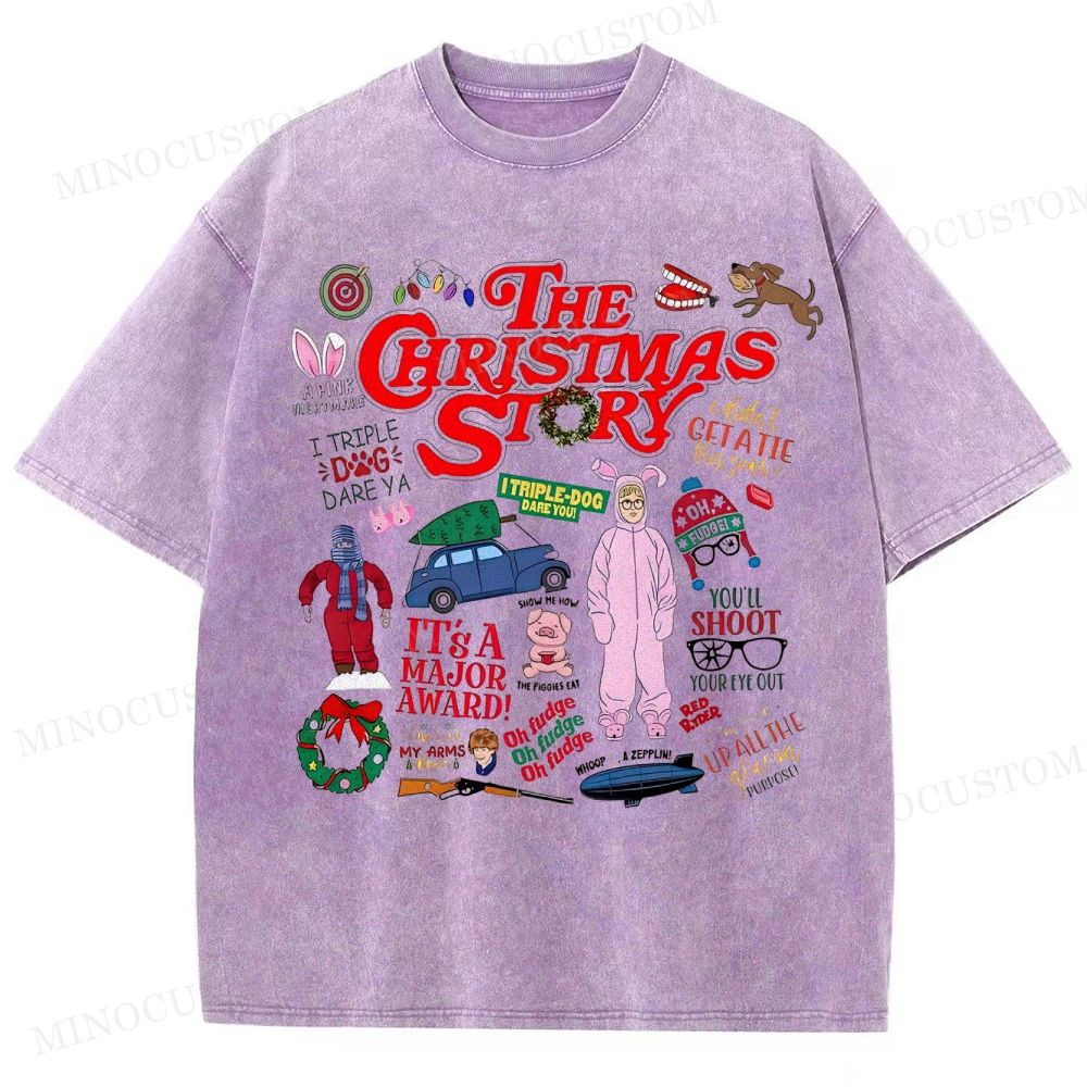 A Christmas Story Holiday Comedy Retro Collage Graphic Washed T-Shirt 