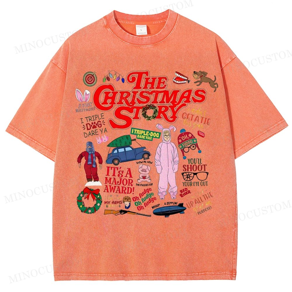 A Christmas Story Holiday Comedy Retro Collage Graphic Washed T-Shirt 