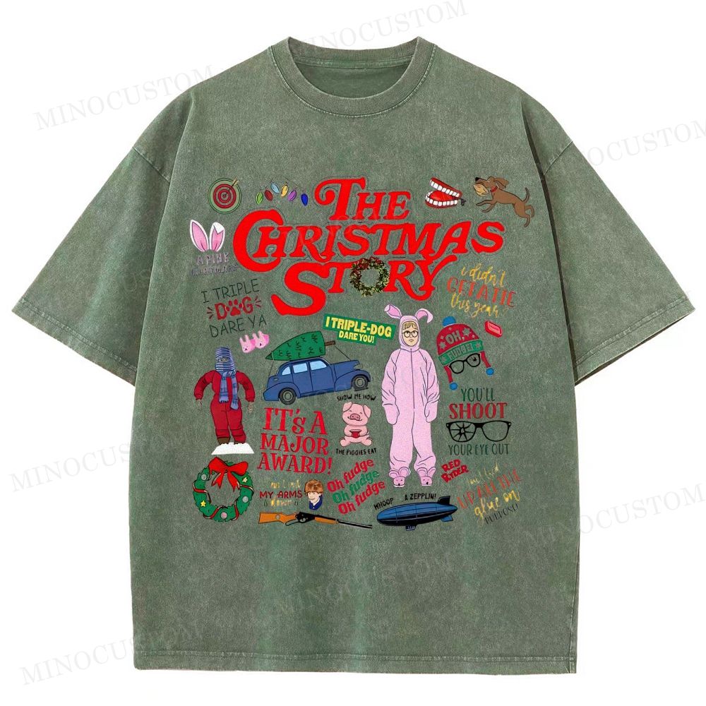 A Christmas Story Holiday Comedy Retro Collage Graphic Washed T-Shirt 