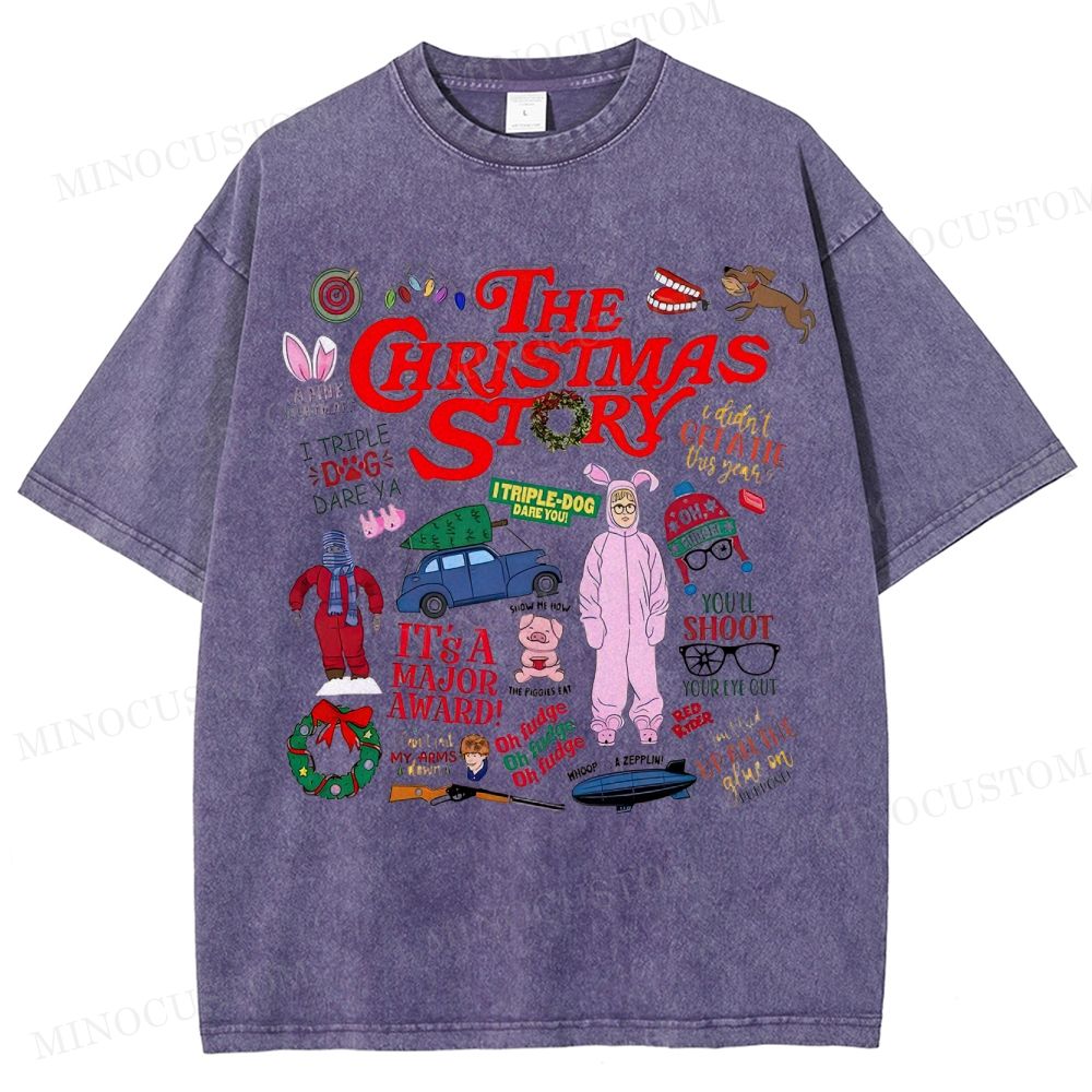 A Christmas Story Holiday Comedy Retro Collage Graphic Washed T-Shirt 