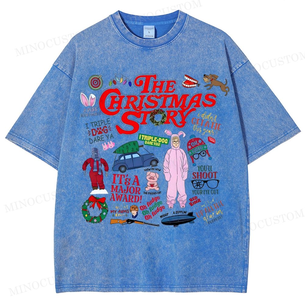 A Christmas Story Holiday Comedy Retro Collage Graphic Washed T-Shirt 