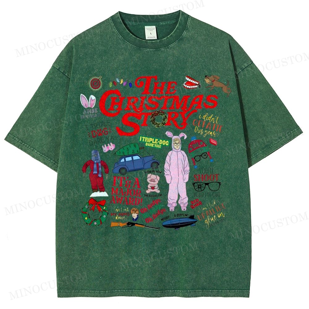 A Christmas Story Holiday Comedy Retro Collage Graphic Washed T-Shirt 