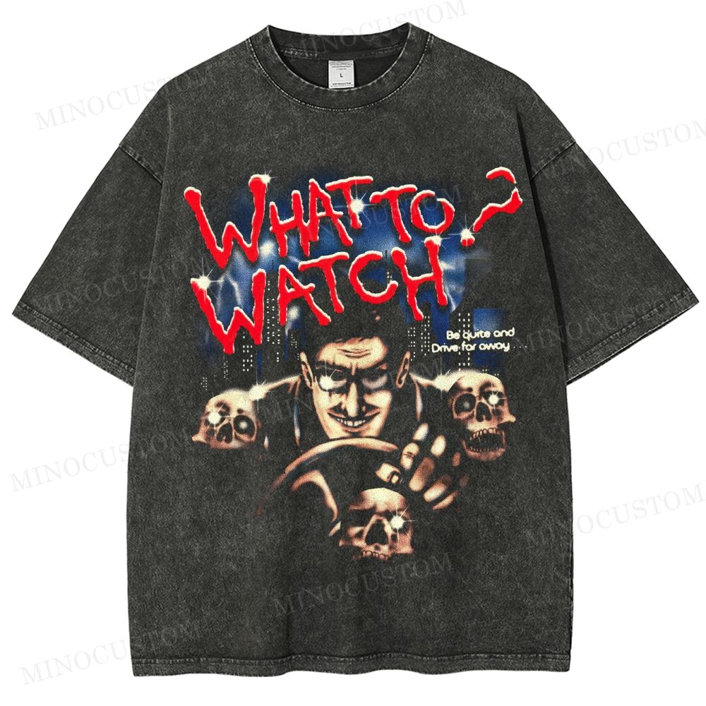 Retro Horror "What to Watch?" Graphic Washed T-Shirt 